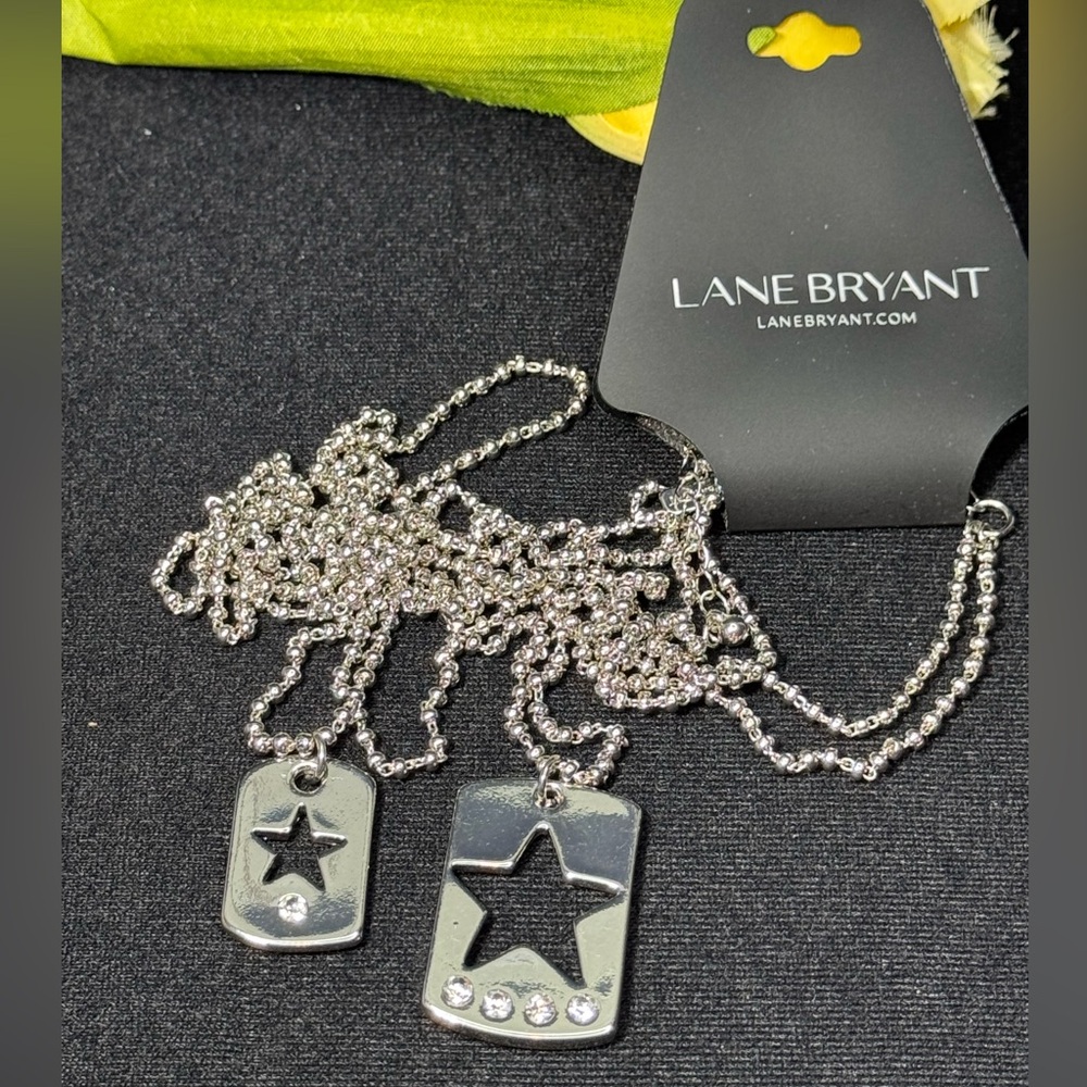 Lane Bryant Silver Tone Star Dog Tag Multi Chain Necklace 28&34inch plus 2 in